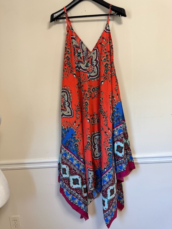 Dresses & Skirts - Vibrant Red Paisley Handkerchief-Hem Slip Dress